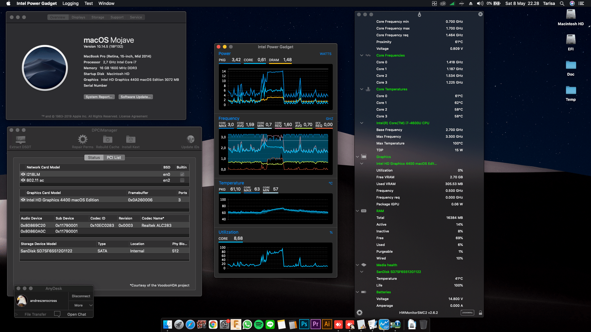 Success Hackintosh macOS Mojave 10.14.5 Build 18F132 in Toshiba Portege Z30-A